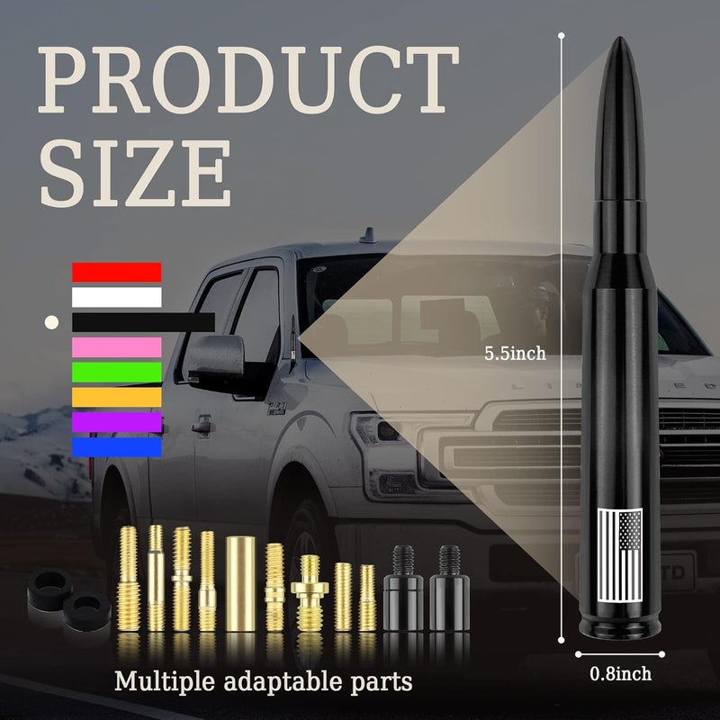 Turcee Car Bullet Antenna,Truck Exterior Decoration Accessories Car Vehicle Replacement Antenna Conpatible with Ford F150 RAM 1500 GMC Heavy Duty Pickup Trucks Accessories (New Upgrade Black-U.S. Flag)… - Image 2